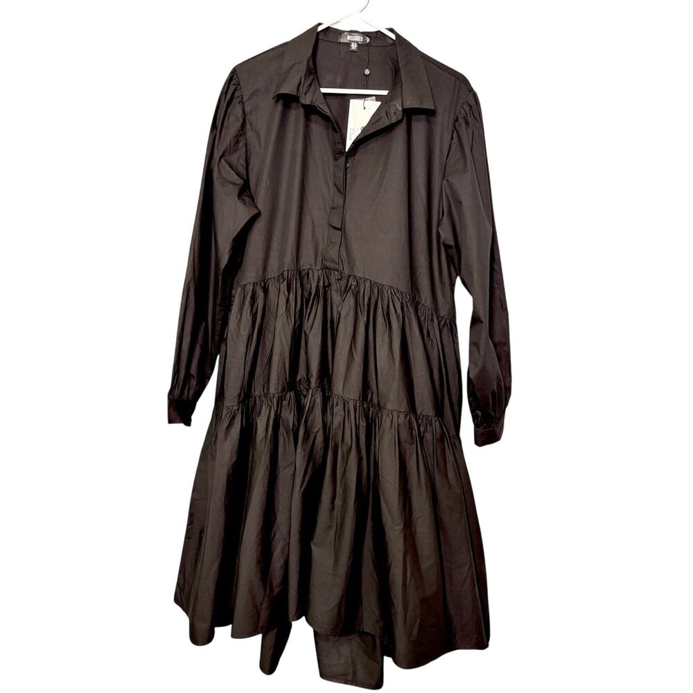 Missguided NWT Black Poplin Extreme Oversized Tiered Shirt Dress 8